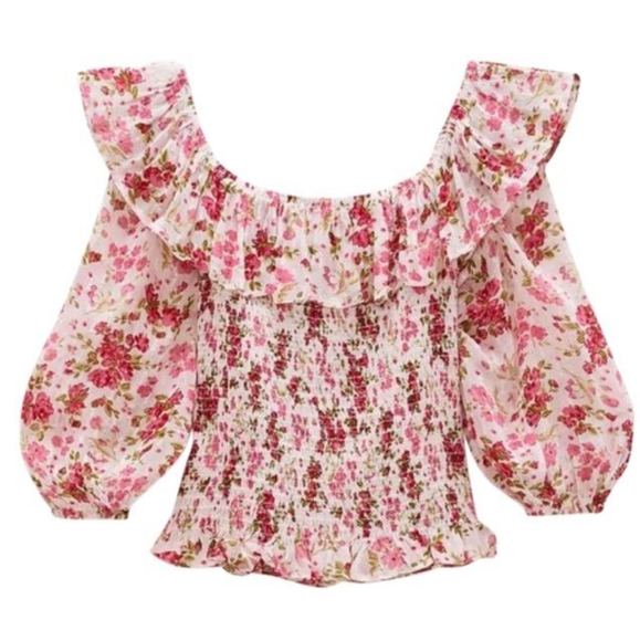 Pink and white Floral blouse xs - Picture 2 of 5